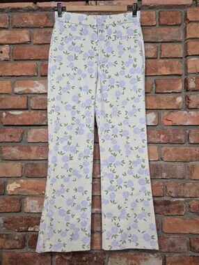 Zara NWT Floral High Rise Flare Pants Lavender Cream Green Size S